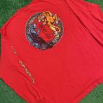 Red Long Sleeve Graphic Tee w/ Japanese Tiger and Panther Design