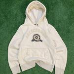 Vintage 90’s Cream and White Graphic Abercrombie & Fitch Hoodie w/ Embroidered Logo