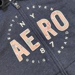 Grey and Pink Vintage Aeropostale Zip-Up Graphic Hoodie
