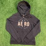 Grey and Pink Vintage Aeropostale Zip-Up Graphic Hoodie