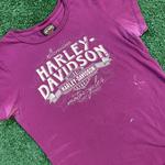 Harley Davidson Vintage Purple and White Distressed Graphic Cotton Tee
