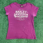 Harley Davidson Vintage Purple and White Distressed Graphic Cotton Tee