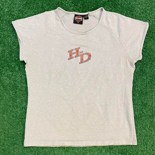 Harley Davidson Vintage Grey and Orange Minimalistic Shirt - Fits like Large or XL