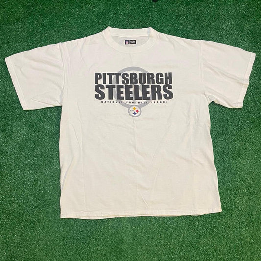 White and Black Vintage Pittsburgh Steelers Graphic Tee