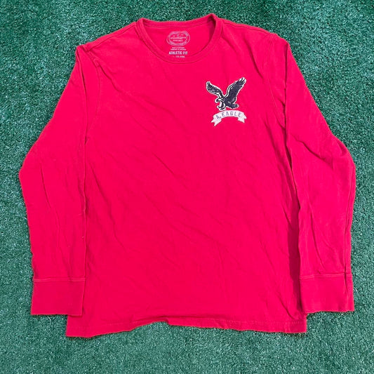Red Vintage American Eagle Long Sleeve Shirt w/ Graphic Eagle Patch