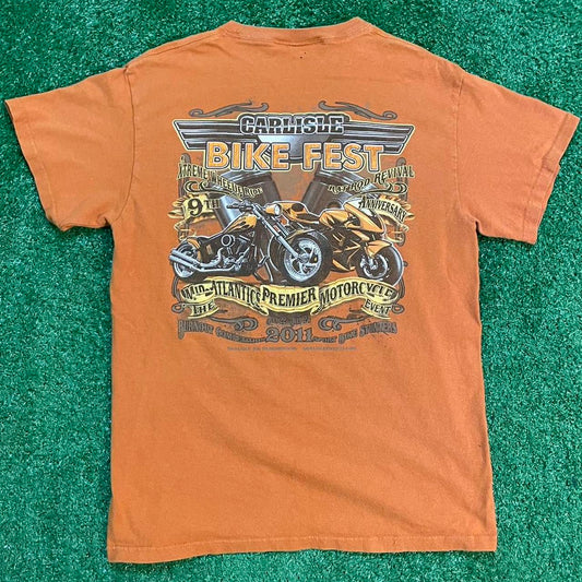 Graphic Orange Harley Davidson Styled Vintage Bike Fest Tee