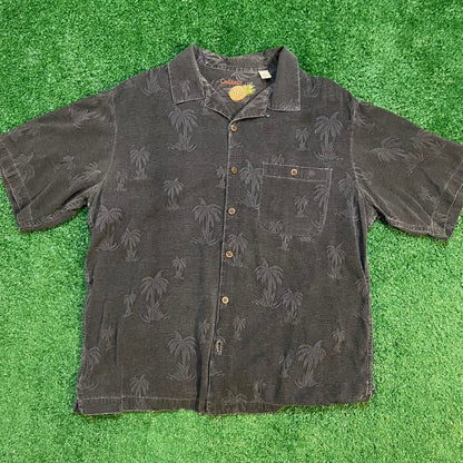 Caribbean Vintage Button-Up Hawaiian Style Surfer Polo Shirt in Black and Multi-Color w/ a Relaxed Fit