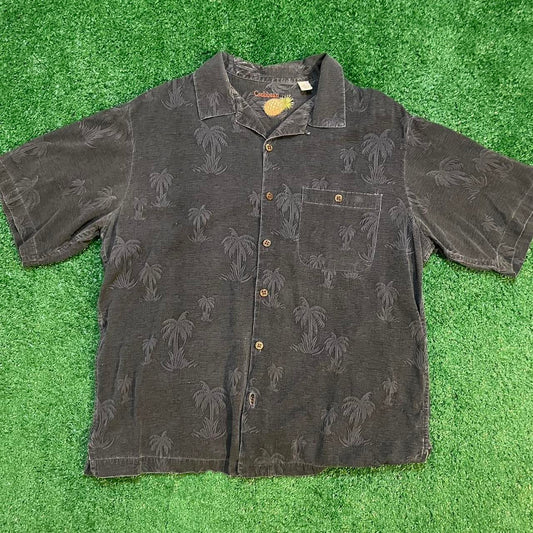 Caribbean Vintage Button-Up Hawaiian Style Surfer Polo Shirt in Black and Multi-Color w/ a Relaxed Fit