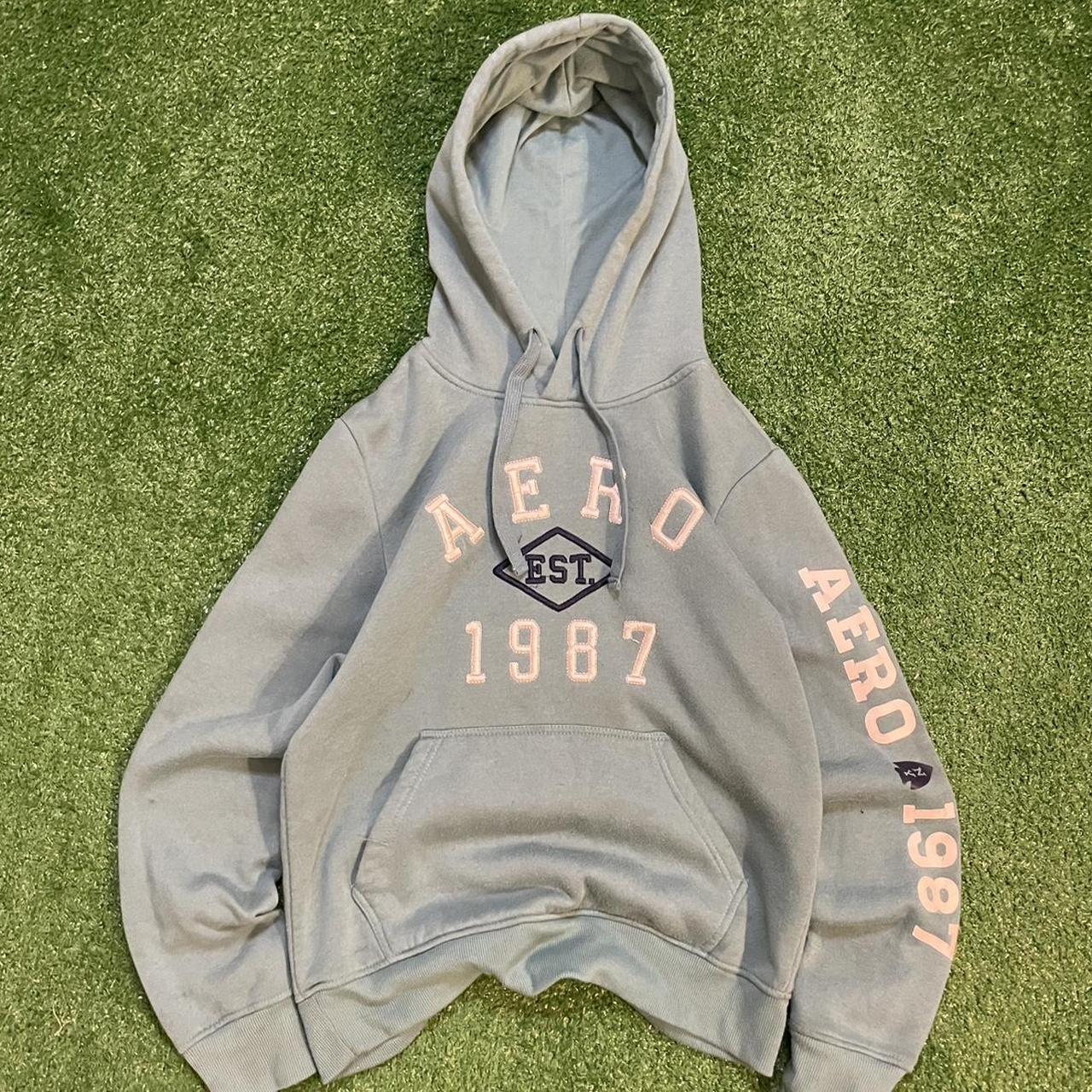 Light Blue Aeropostale Graphic Hoodie w/ White Accents