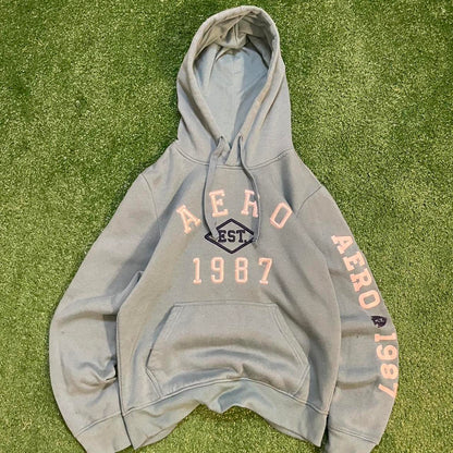 Light Blue Aeropostale Graphic Hoodie w/ White Accents
