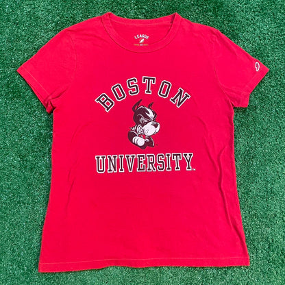 Vintage Boston University Tight Graphic Tee in Red and White