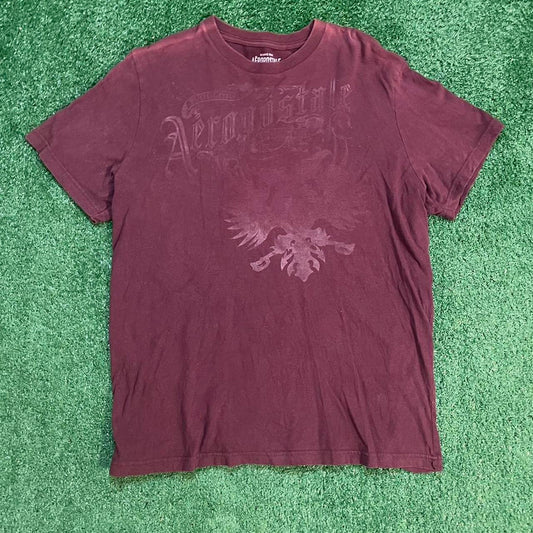 Burgundy Vintage Faded Aeropostale Graphic Tee w/ Faded Eagle Design