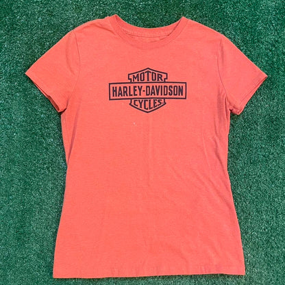 Vintage Harley Davidson Orange and Black Women's T-shirt