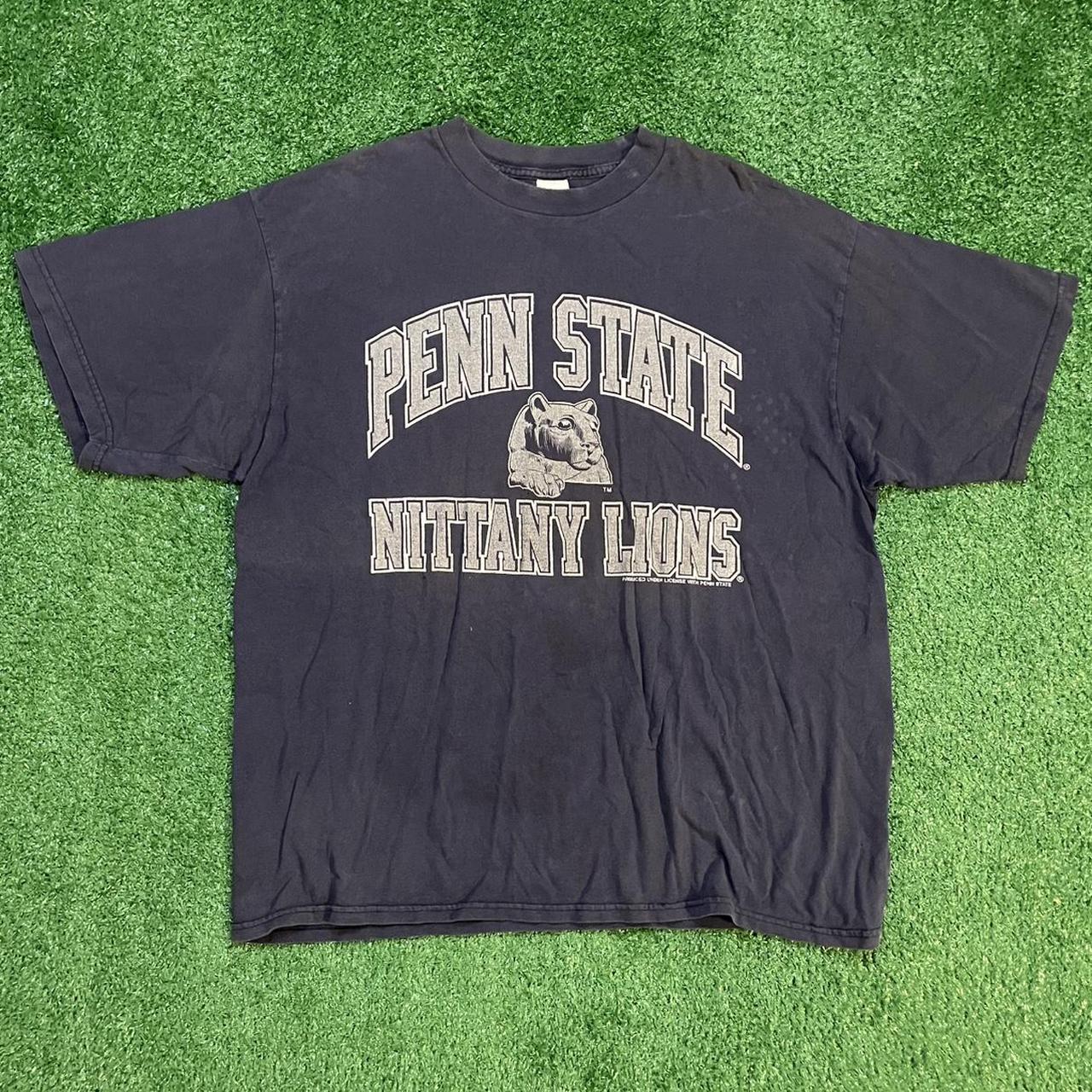 Dark Navy Blue and Grey Vintage Penn State Nittany Lions Graphic Tee