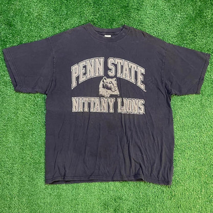 Dark Navy Blue and Grey Vintage Penn State Nittany Lions Graphic Tee