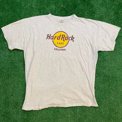 Vintage Oversized Hard Rock Cafe Tallinn Graphic Grey T-shirt