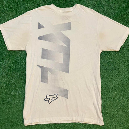 Fox Racing White and Grey Graphic Vintage T-shirt