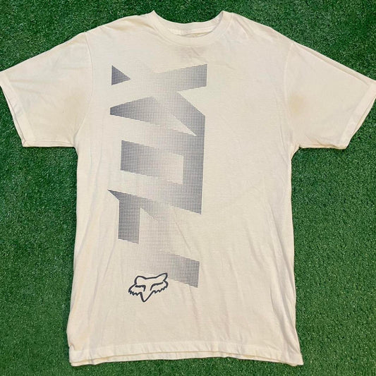 Fox Racing White and Grey Graphic Vintage T-shirt