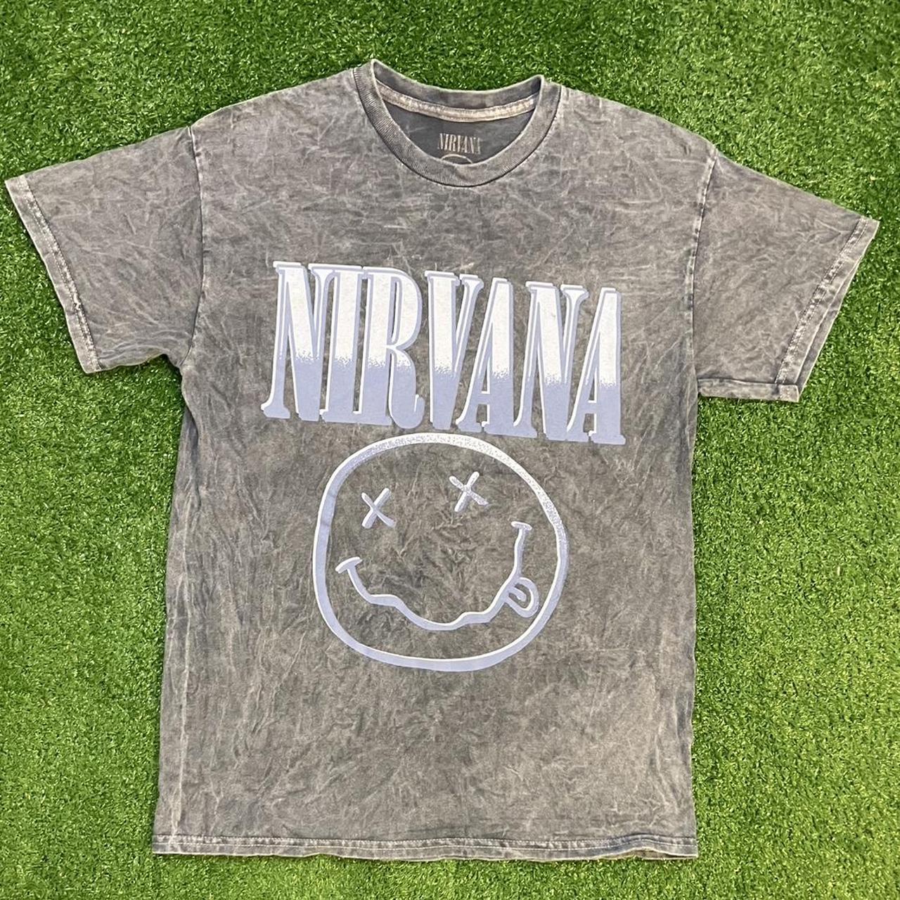 Greyish Blue Acid Washed Graphic Nirvana Logo Tee