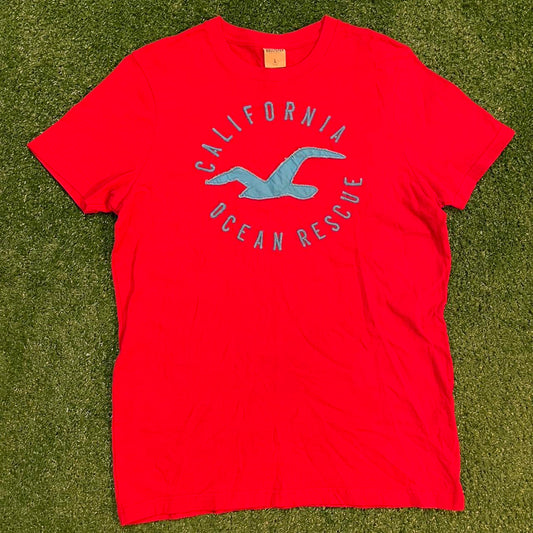 Red and Blue Graphic California Ocean Rescue Hollister Vintage Tee