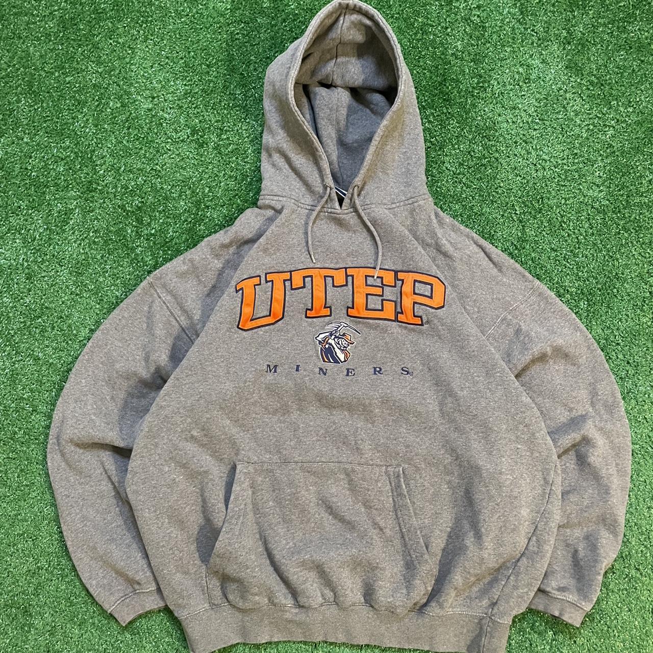 Vintage Grey and Orange Graphic UTEP Miners Hoodie