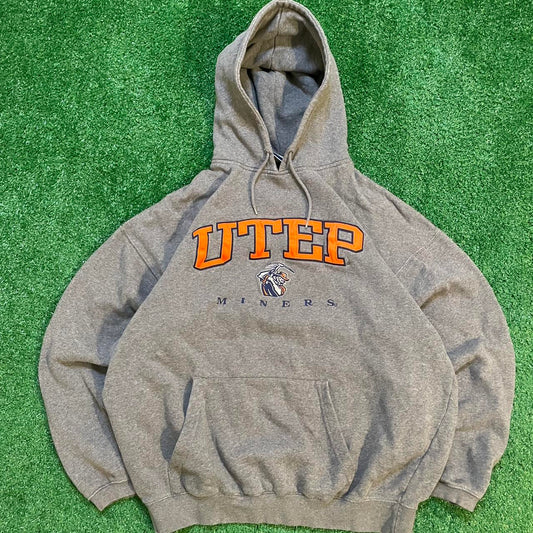 Vintage Grey and Orange Graphic UTEP Miners Hoodie