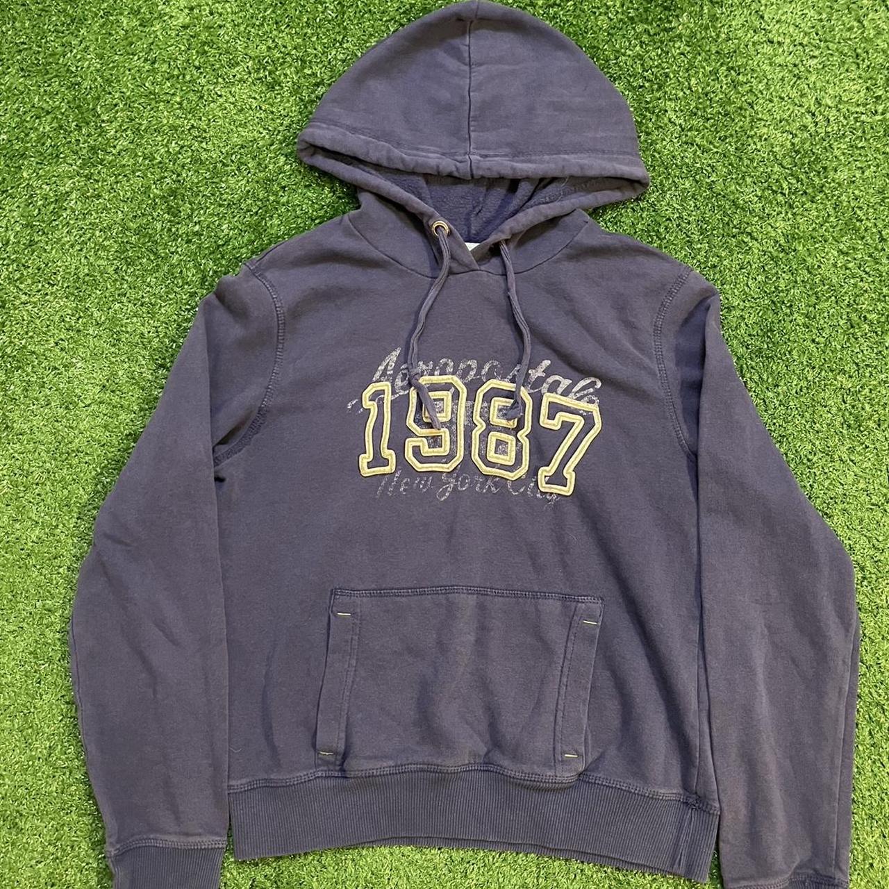 Vintage Navy Blue Distressed Aeropostale Hoodie w/ Embroidered Logo