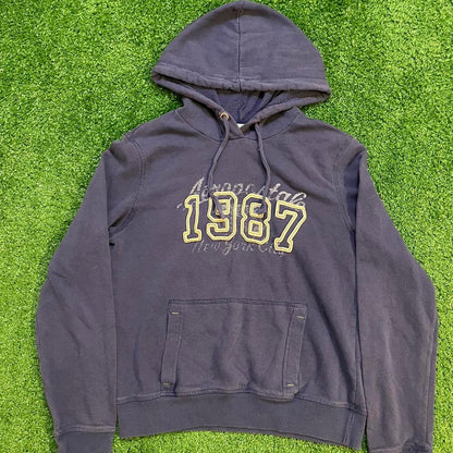 Vintage Navy Blue Distressed Aeropostale Hoodie w/ Embroidered Logo