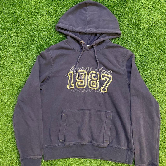 Vintage Navy Blue Distressed Aeropostale Hoodie w/ Embroidered Logo