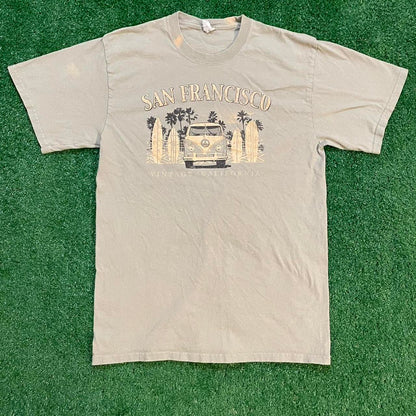 Tan and Grey Green Graphic San Francisco Vintage California T-shirt