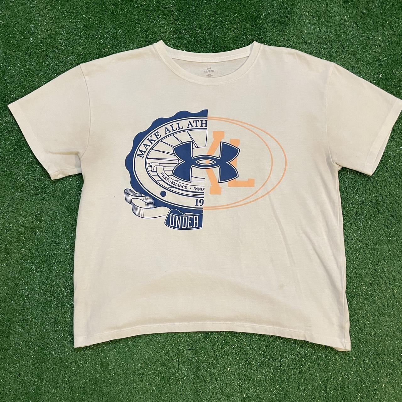 Under Armour White and Blue Graphic Vintage Tee