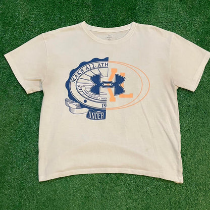Under Armour White and Blue Graphic Vintage Tee