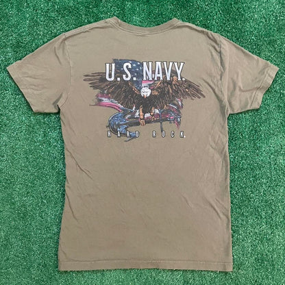 Tan Vintage Hard Rock Cafe Graphic U.S. Navy Streetwear Tee