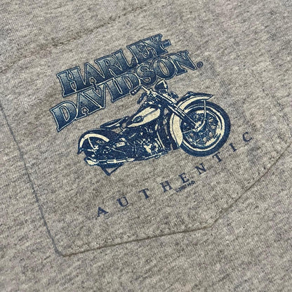 Grey and Blue Vintage Harley Davidson Graphic Pocket Tee