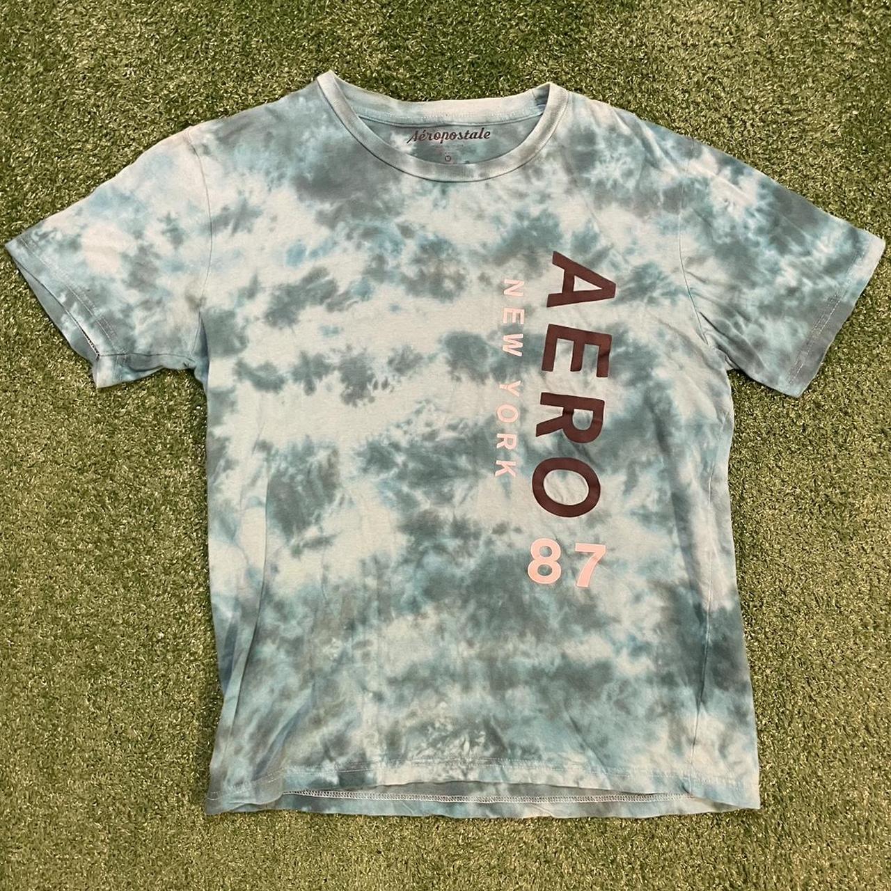 Vintage Aeropostale Graphic Tie-Dye Blue and White Shirt