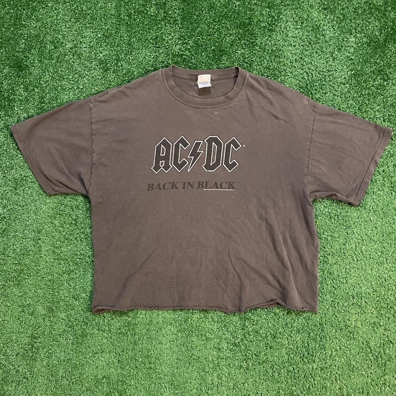 Black AC/DC Back in Black Acid Washed Black Cropped Tee - Cropped to a size L length
