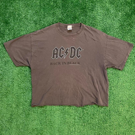 Black AC/DC Back in Black Acid Washed Black Cropped Tee - Cropped to a size L length