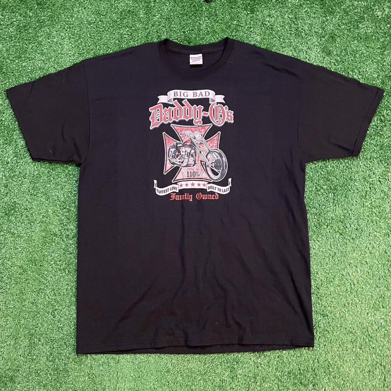 Black Graphic Harley Davidson-inspired ‘Daddy O’s’ Styled Biker Tee w/ Red Accents