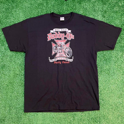 Black Graphic Harley Davidson-inspired ‘Daddy O’s’ Styled Biker Tee w/ Red Accents
