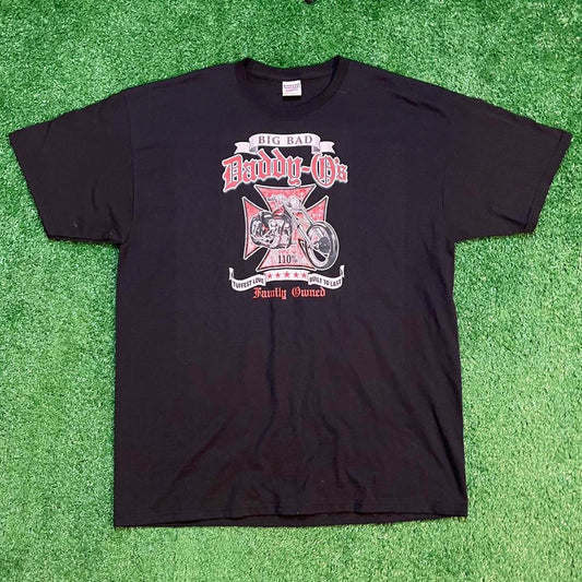 Black Graphic Harley Davidson-inspired ‘Daddy O’s’ Styled Biker Tee w/ Red Accents