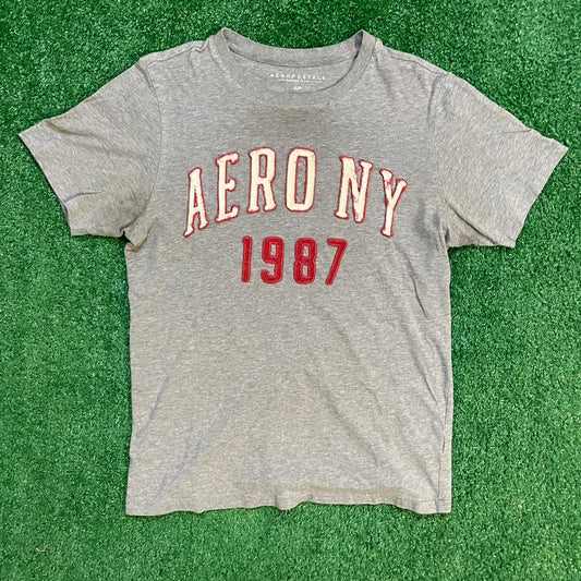 Grey and Red Vintage Aeropostale 1987 Graphic Tee