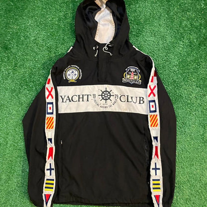 Graphic Black and White Vintage Yacht Club Windbreaker Jacket